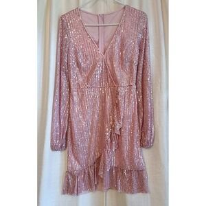 NWT D&M‎ Women's Size S Pink/Sequin Long Sleeve Dress Formal Prom Homecoming